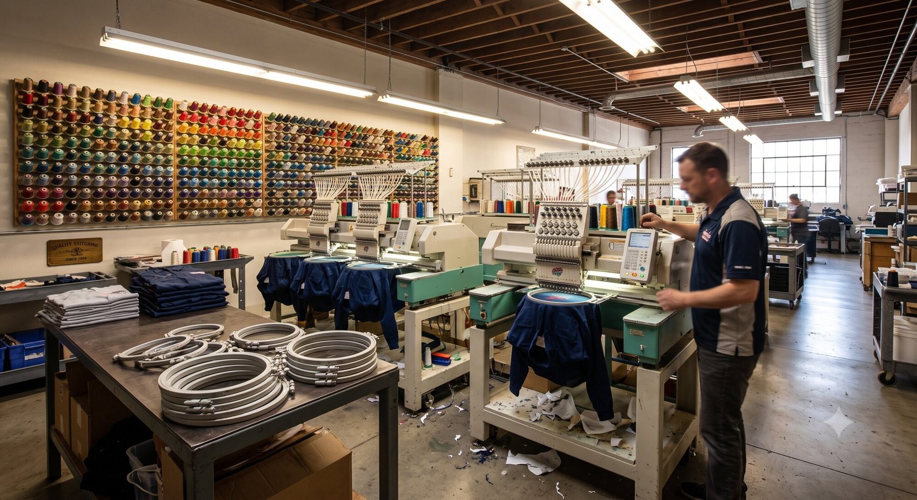 Inside East Coast Embroidery's East Providence, Rhode Island production shop