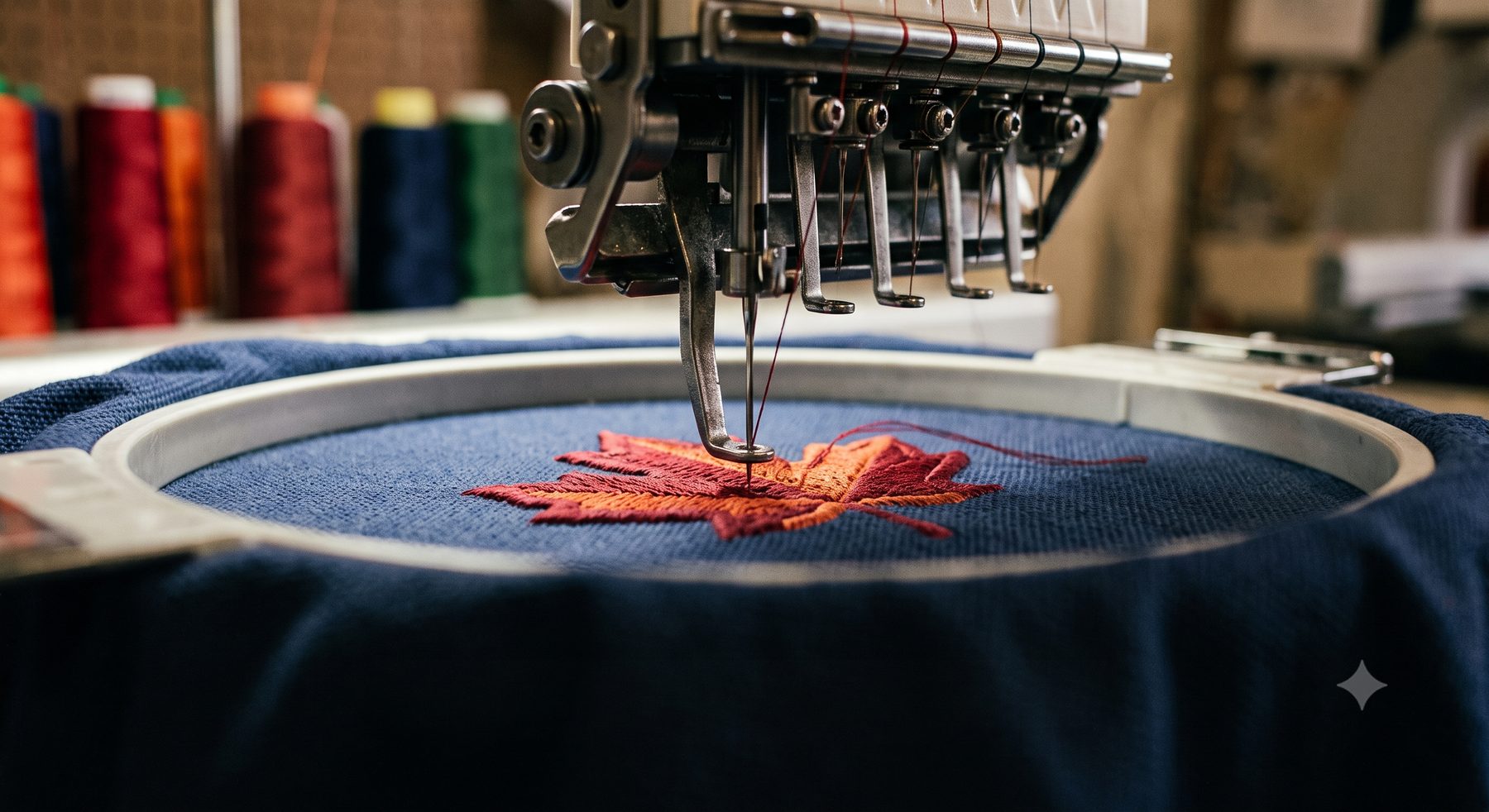 Custom embroidery machine stitching a logo — East Coast Embroidery East Providence RI