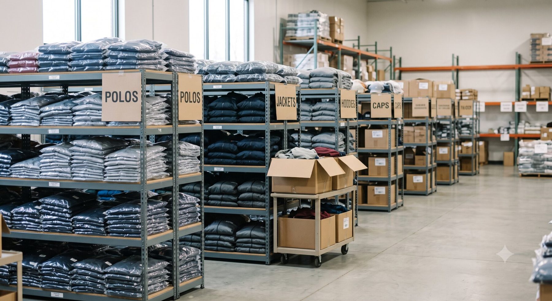 East Coast Embroidery's fulfillment area serving Rhode Island and Southern Massachusetts