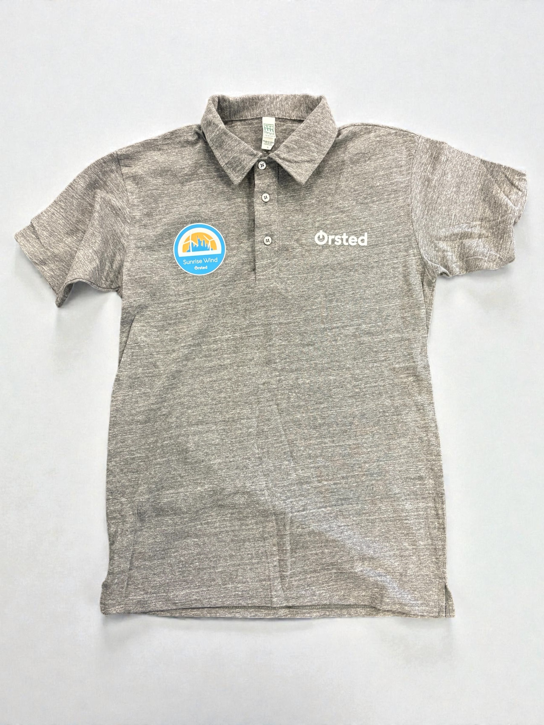 Polo shirt custom heat-pressed with the Orsted Sunrise Wind logo